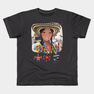 Fiesta (anime girl in sombrero with pinatas) Kids T-Shirt